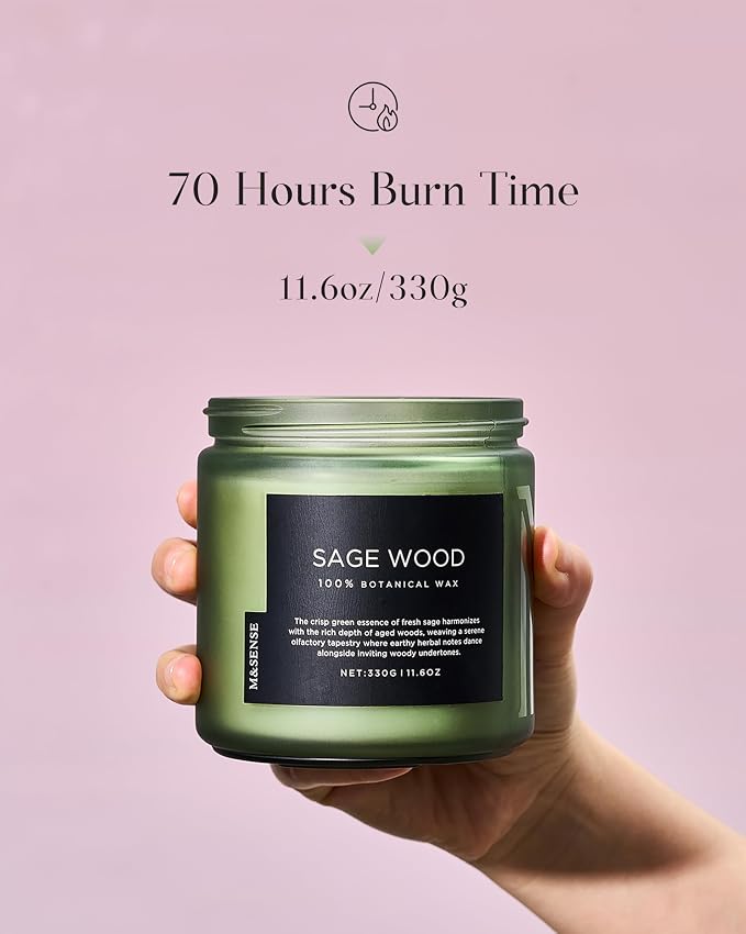 M&SENSE Sage Wood Scented Candle, 11.6oz 70 Hours Long Lasting Clean Non Toxic - Image 3