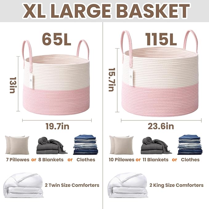 Woven Blanket Basket, 65L Large Rope Storage Bin - Image 2