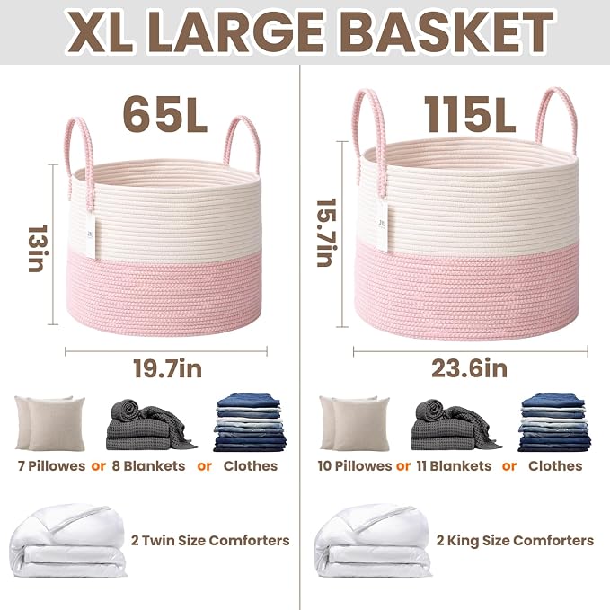 Woven Blanket Basket, 115L Large Rope Storage Bin - Image 2
