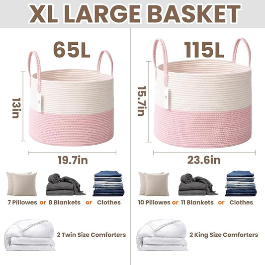 Woven Blanket Basket, 115L Large Rope Storage Bin - Image 2