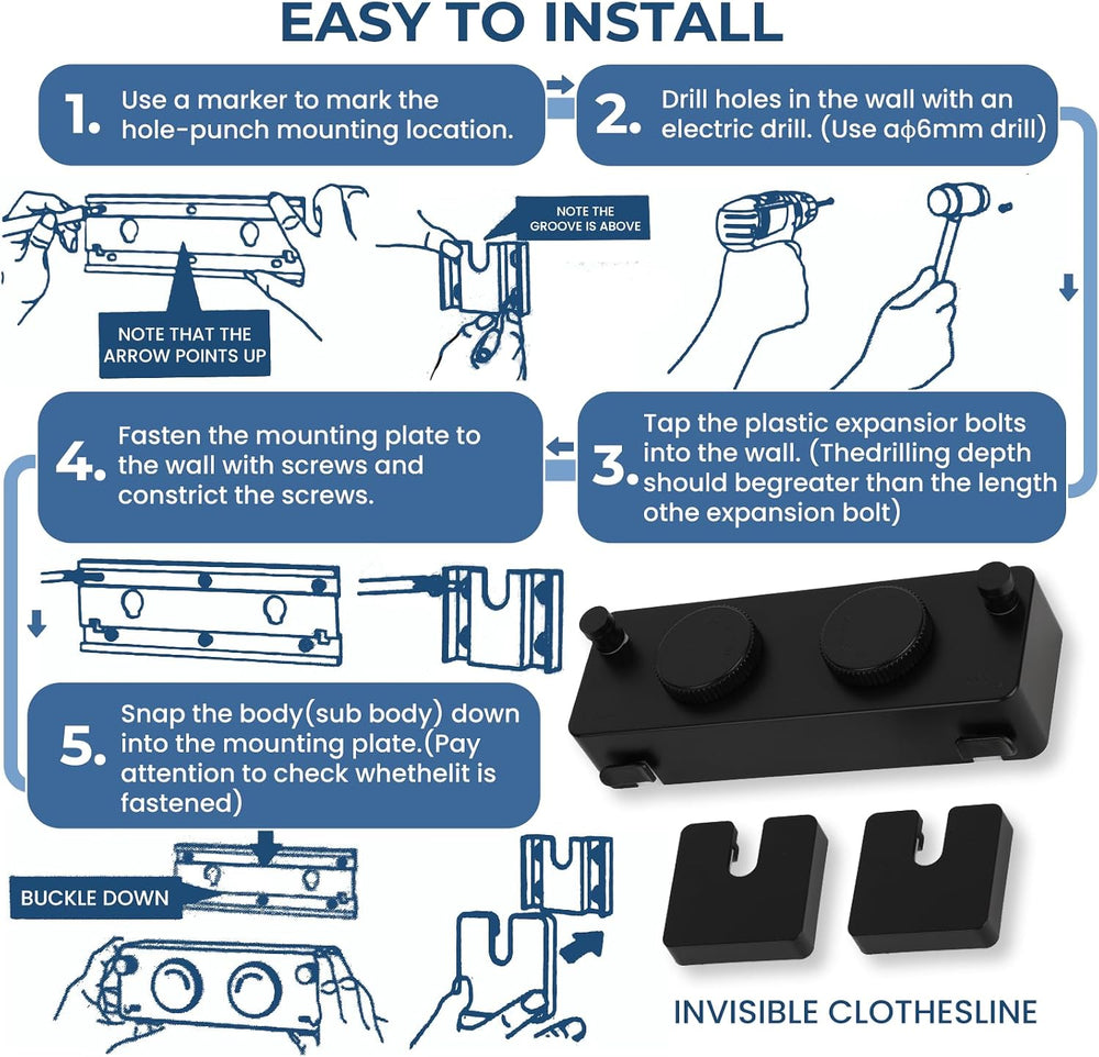 Retractable Clothesline Indoor Outside Heavy-Duty, Upgrade 304 Double Stainle...