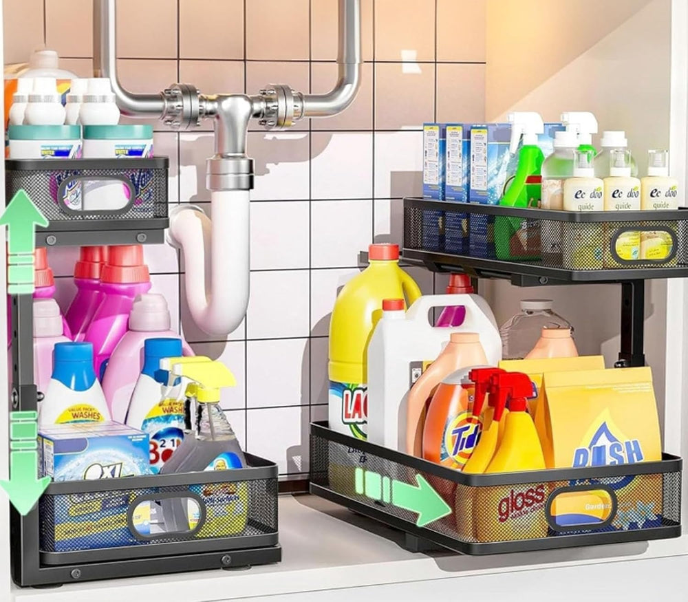 Under Sink Organizer 2 Pack, High Adjustable 2 Tier Under Sink Organizers and...