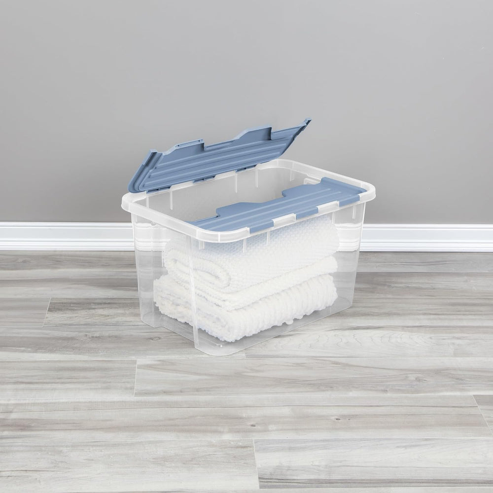 SteriliteHinged Lid Storage Box Plastic Container, 60 Quart, 6 Pack