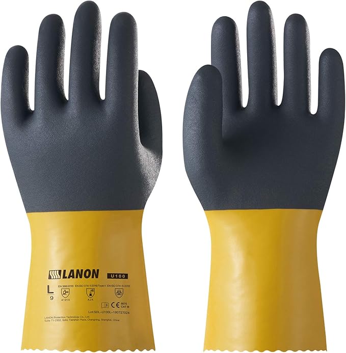 LANON PVC Chemical Gloves, Thick Rubber Work Gloves, Heavy-Duty, EN 374/388 by LANONProtection