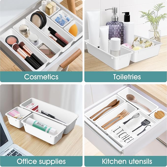 WOWBOX 25 PCS Plastic Drawer Organizer Set, 4 Sizes Desk Drawer Divider - Image 4