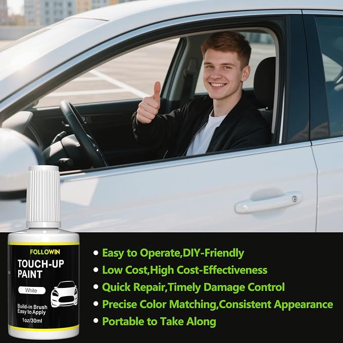 FOLLOWIN White Touch Up Paint for Cars, Car Paint Scratch Repair, Built-in - Image 5