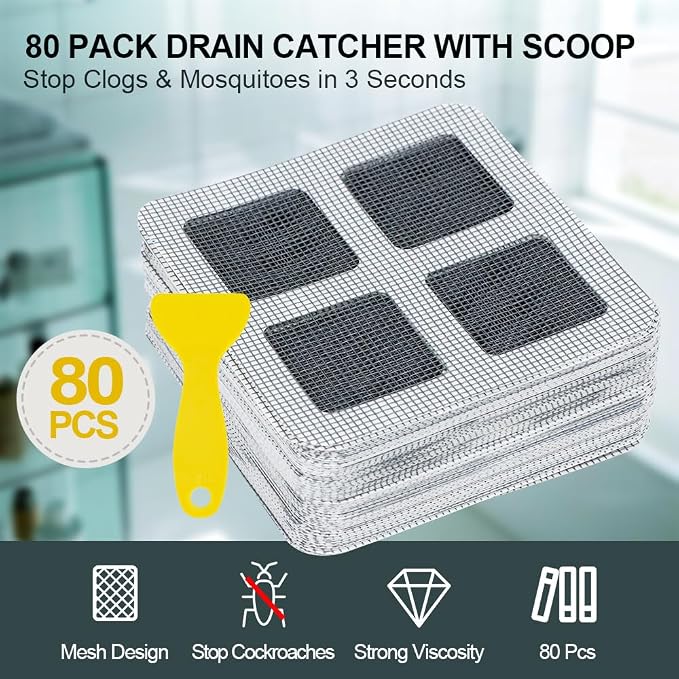 80PCS 4"x4" Disposable Hair Drain Stickers, Anti-Blocking Filter Screen - Image 2