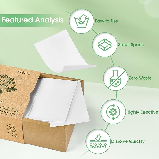 Poesie Laundry Detergent Sheets Fragrance Free 320 Sheets Liquid Free Travel - Image 3