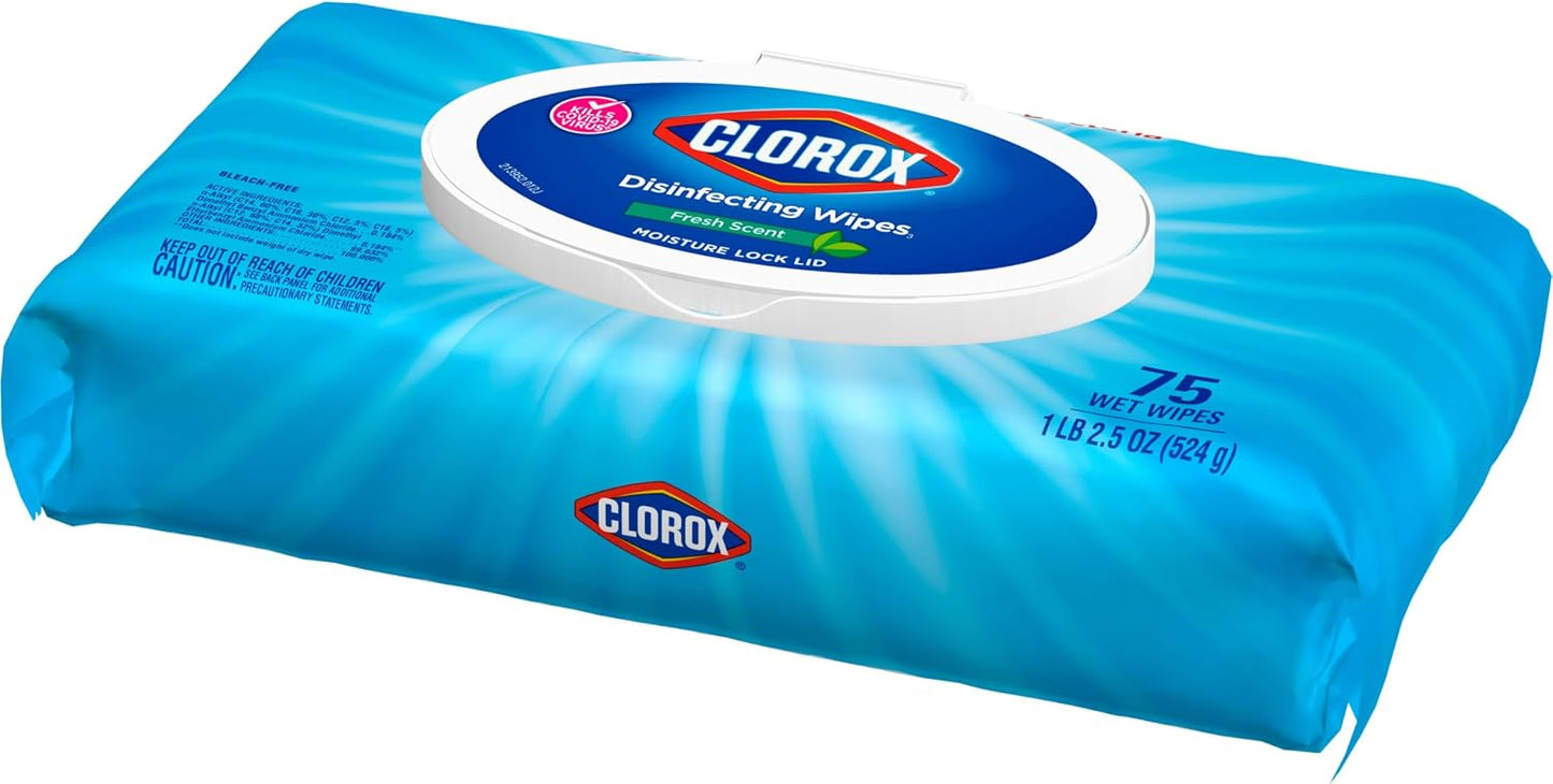 Clorox Disinfecting Wipes, Bleach Free Cleaning Wipes, Household Essentials, Dorm Room Essentials, 75 Wipes, Pack Of 3, Fresh Scent (Package May Vary)