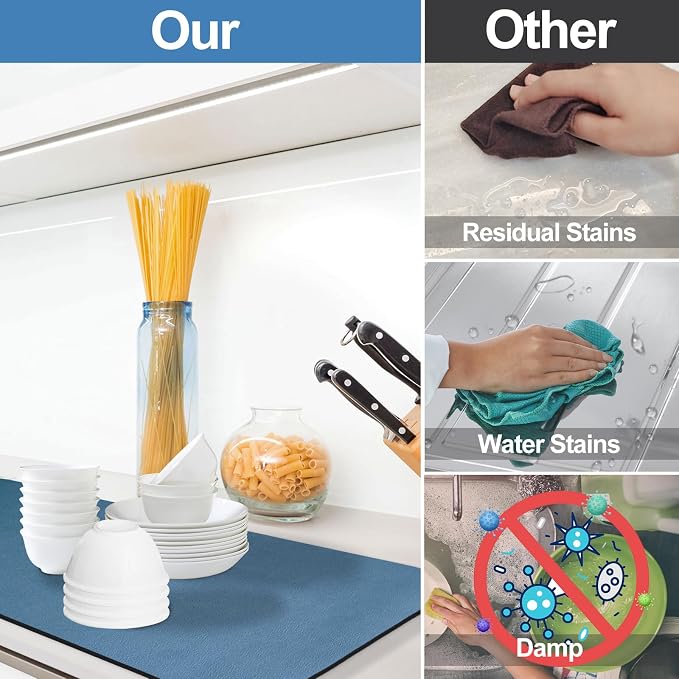 Dish Drying Mat for Kitchen Counter, Hide Stain Anti Absorbent for Kitchen - Image 6
