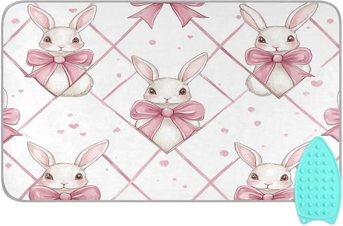 Easter Bunny Bows Pink Ironing Mat Thickened Ironing Blanket Travel Portable by QwThum