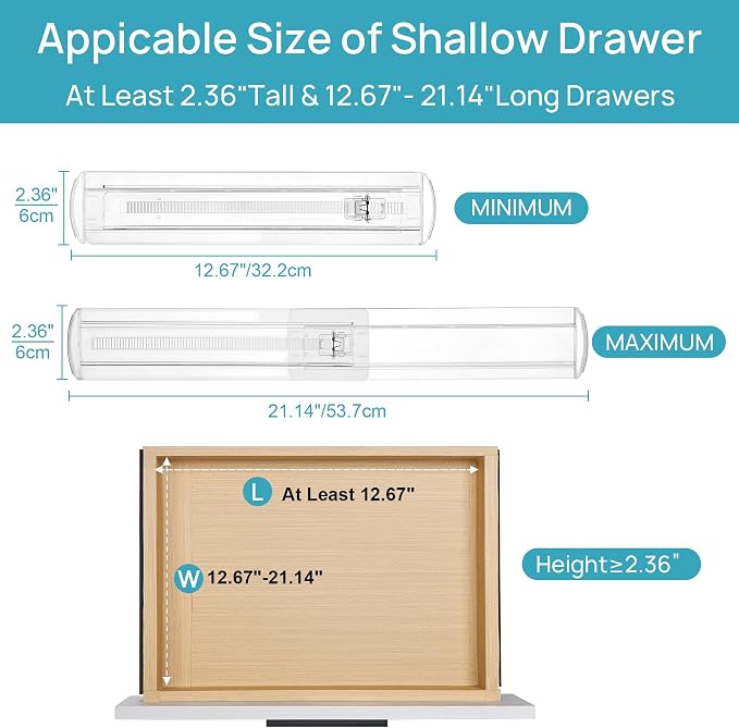 Vtopmart 4 Pack Shallow Drawer Dividers, 2.36" High 12.67"-21.14" Adjustable - Image 6