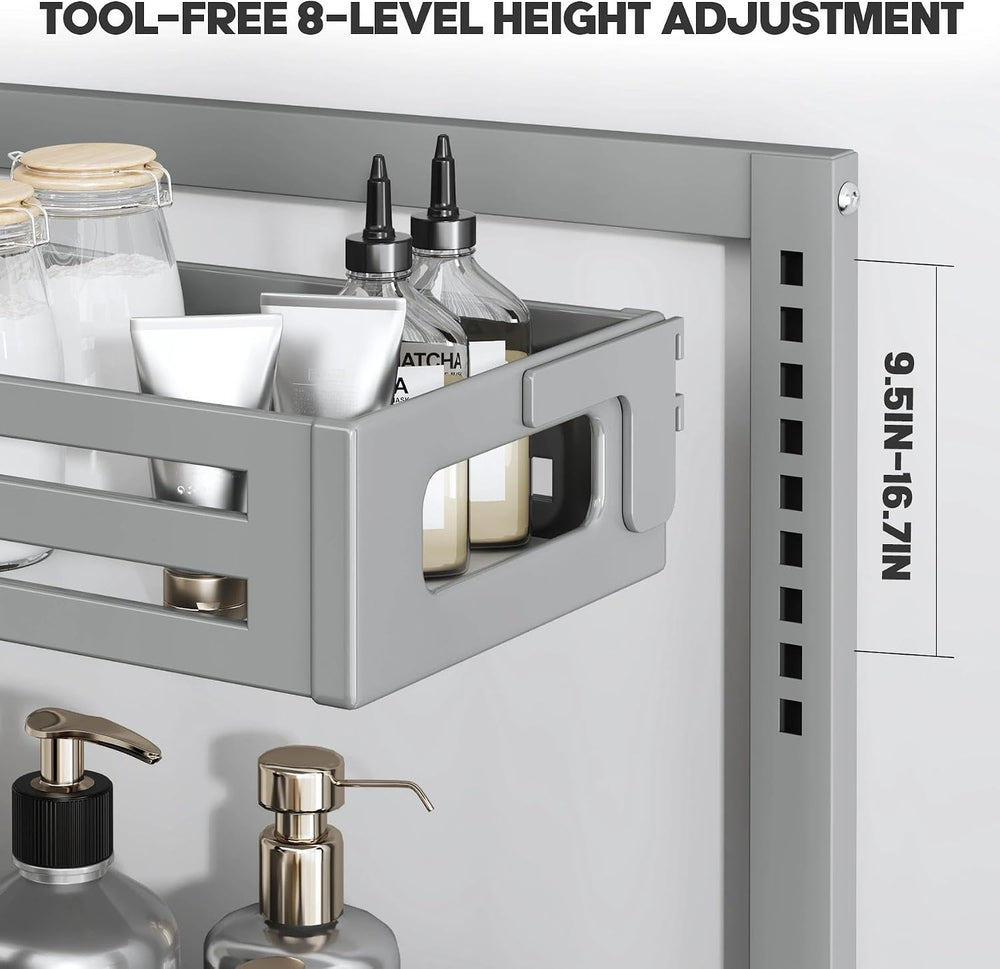 2 Pack 19IN-Depth Under Sink Organizer,Pull Out Cabinet Organizer With Smooth...