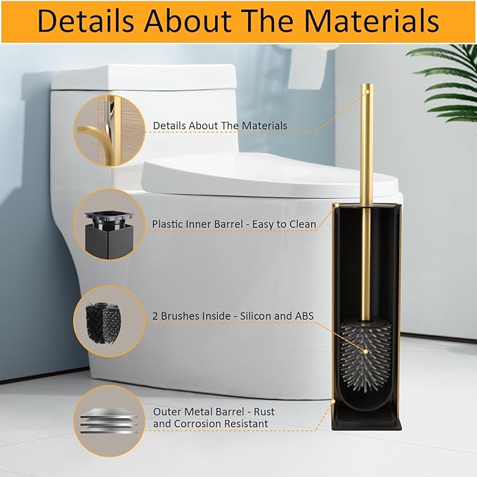 BGL Standing Toilet Brush and Holder Brushed Gold Aluminium Toilet Bowl Cleaner - Image 3