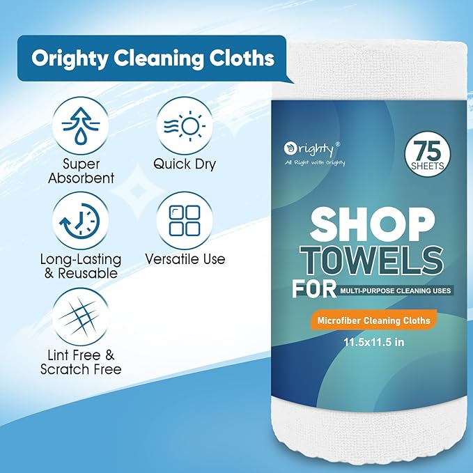 Orighty Microfiber Cleaning Cloths, 75 Sheets Shop Towels, Reusable Paper - Image 2