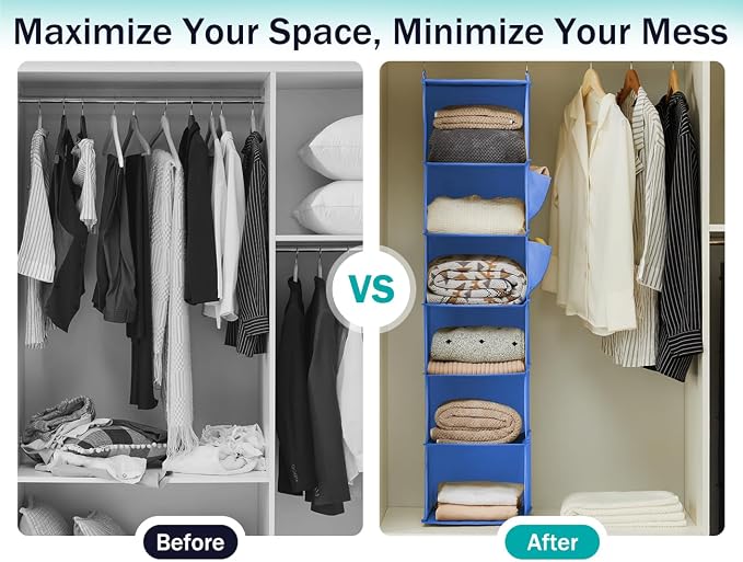 YOUDENOVA Hanging Closet Organizer, 6-Shelf Closet Hanging Storage Shelves - Image 5