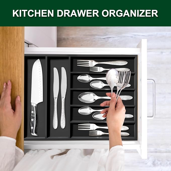 Bellsal Black Utensil Organizer 12.5 Inch Silverware Tray - Image 2