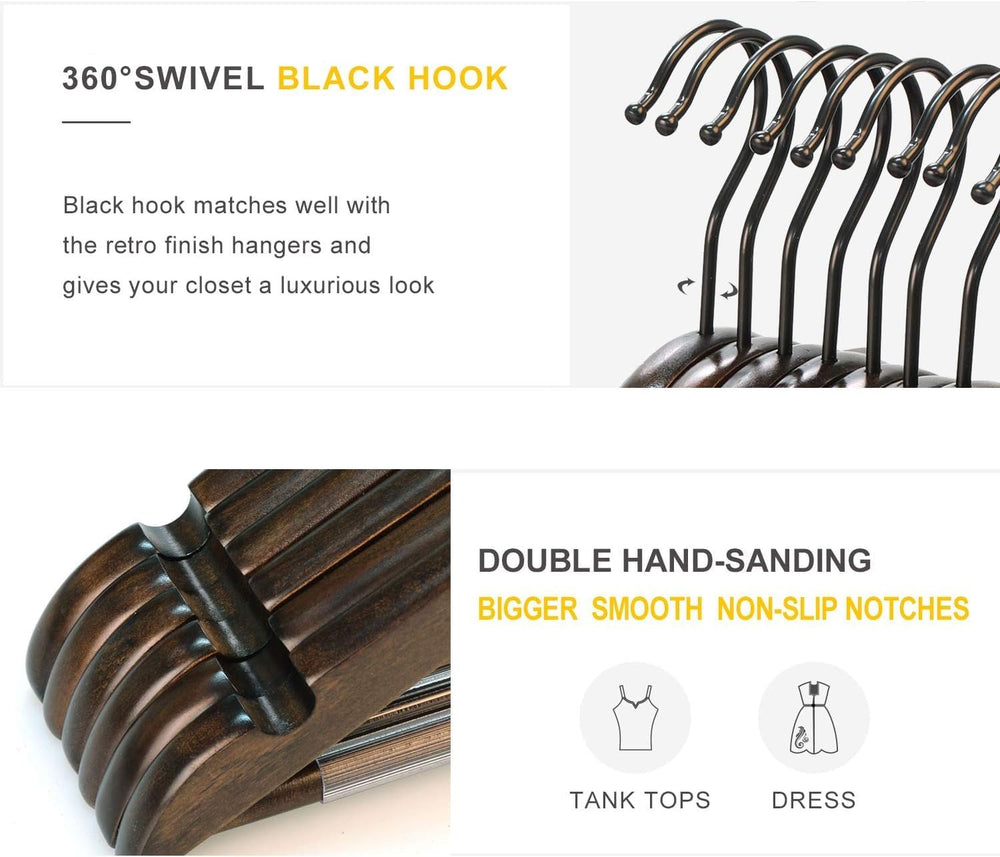 TOPIA HANGER Heavy Duty Wood Coat Hangers in Smooth Retro Finish, Boutique Qu...