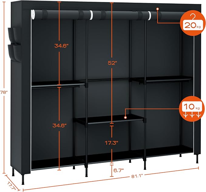 Portable Closet, 81.5 Inch Extra Large Capacity Wardrobe Closet - Image 5
