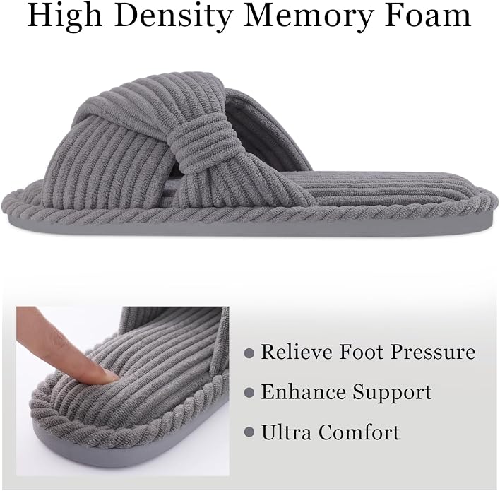 Evshine Summer House Slippers for Women Corduroy Cross Bow Indoor Slippers Open - Image 4