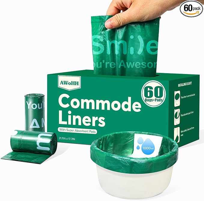 Commode Liners with Absorbent Pads, Universal Disposable Commode/Bed Pan Liners by Unknown