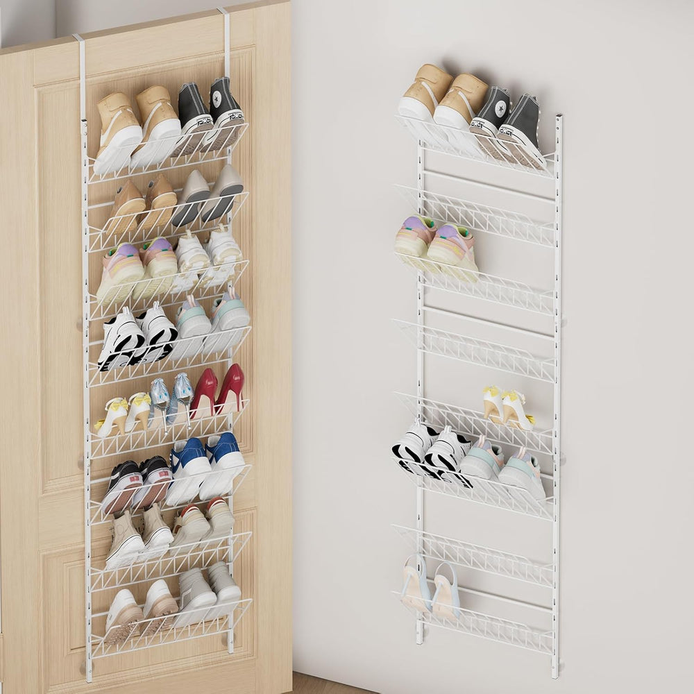SWTYMIKI Over the Door Shoe Organizer - Adjustable 8 Tier Hanging Shoe Rack O...