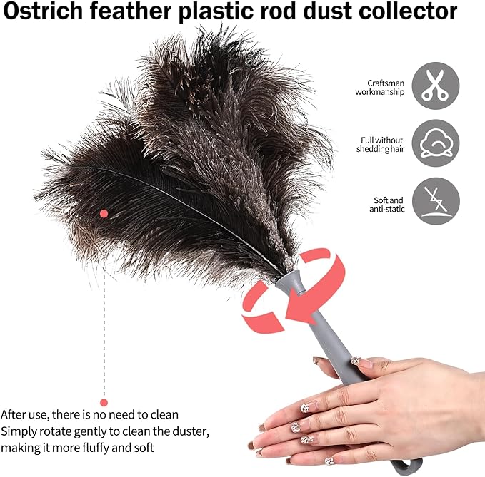 Feather Duster-Genuine Ostrich Feathers, Anti-Static, Reusable Eco-Friendly - Image 3