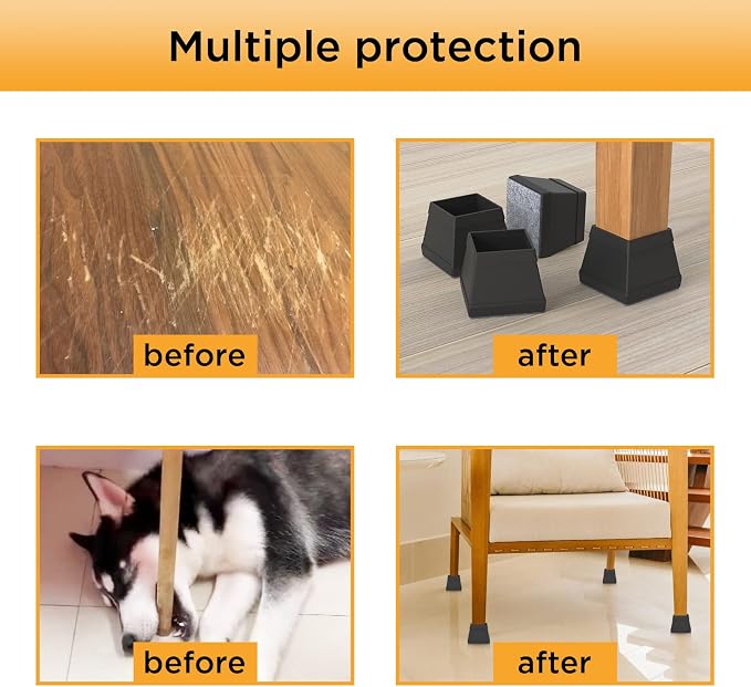 16 PCS Square Chair Leg Floor Protector, Silicone Chair Leg Cover, Furniture - Image 6