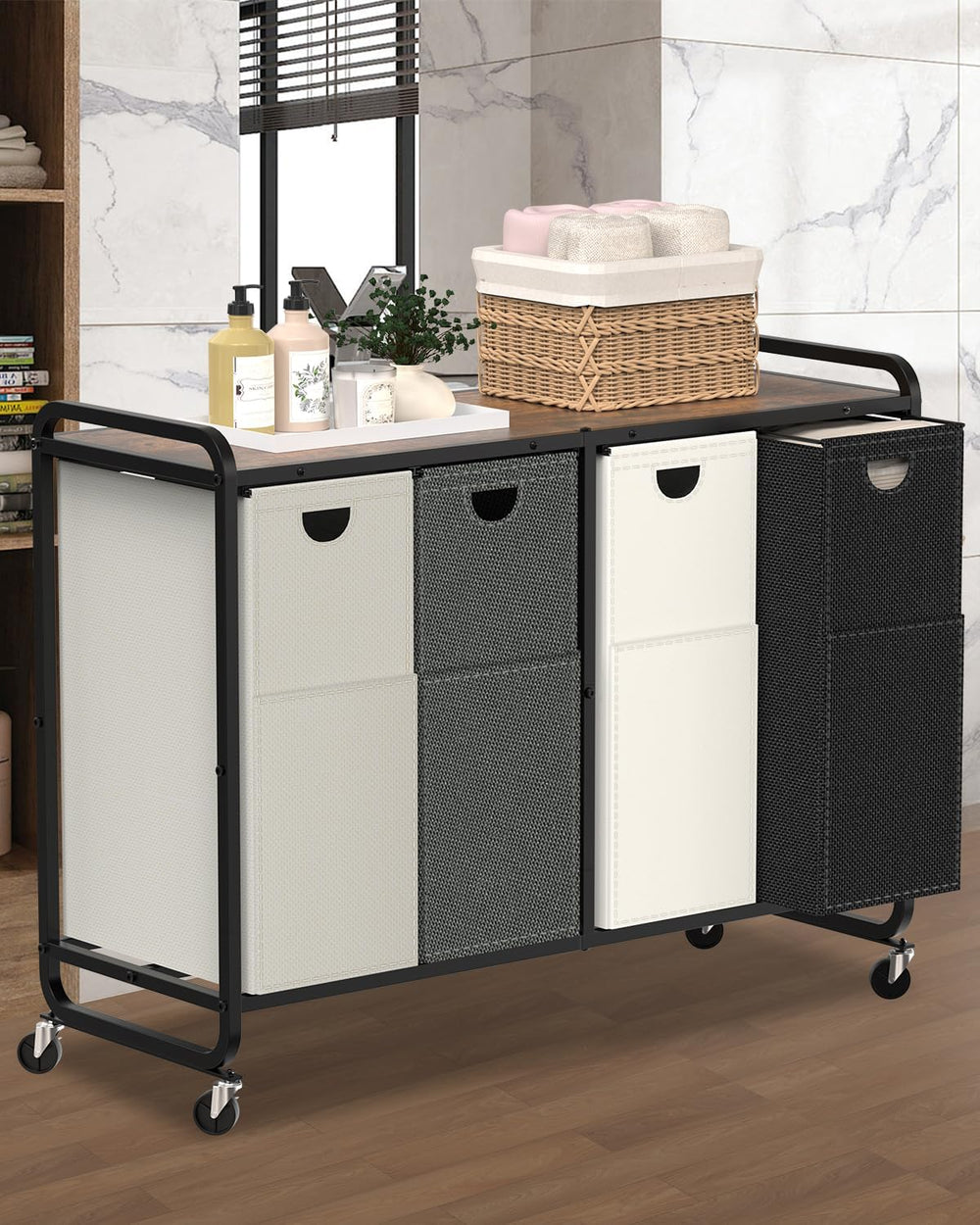 Laundry Sorter 4 Section,Laundry Basket with Wheels,4×15.8 Gal (60L) Laundry ...