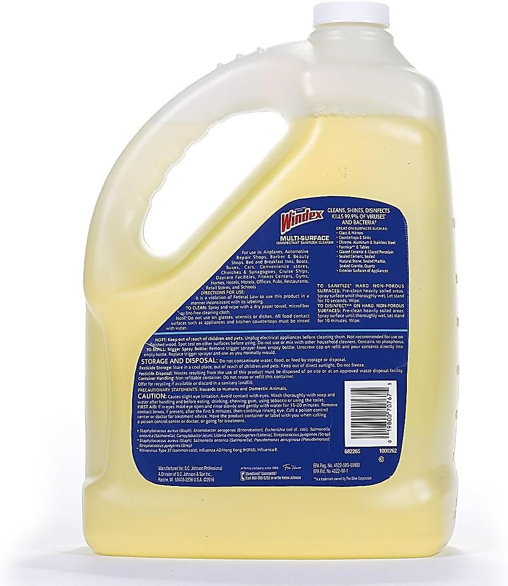 SC Johnson Professional Windex Multi-Surface Disinfectant Cleaner, Citrus, 1 Gallon Bottle Refill