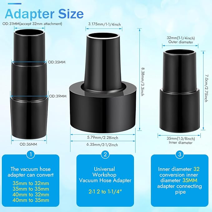 6 Pcs Vacuum Attachments Accessories VAC Attachments 1.25'' 25mm and 36mm Shop - Image 3