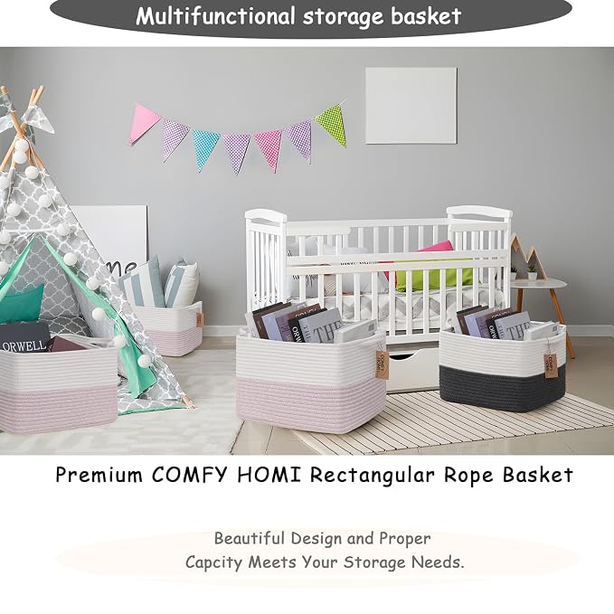 COMFY-HOMI 3PACK Cotton Rope Square baske - Image 5