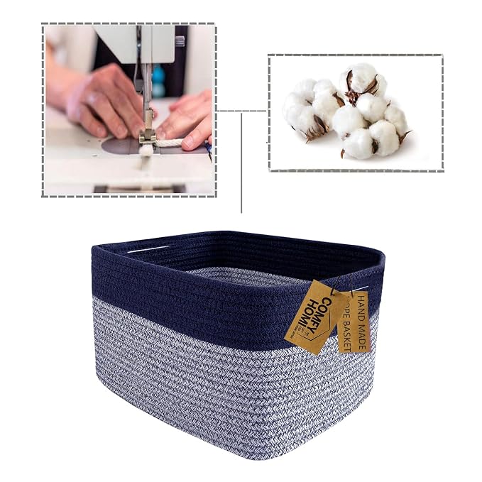 COMFY-HOMI 3PACK Rectangular Cotton Rope Basket - Image 7