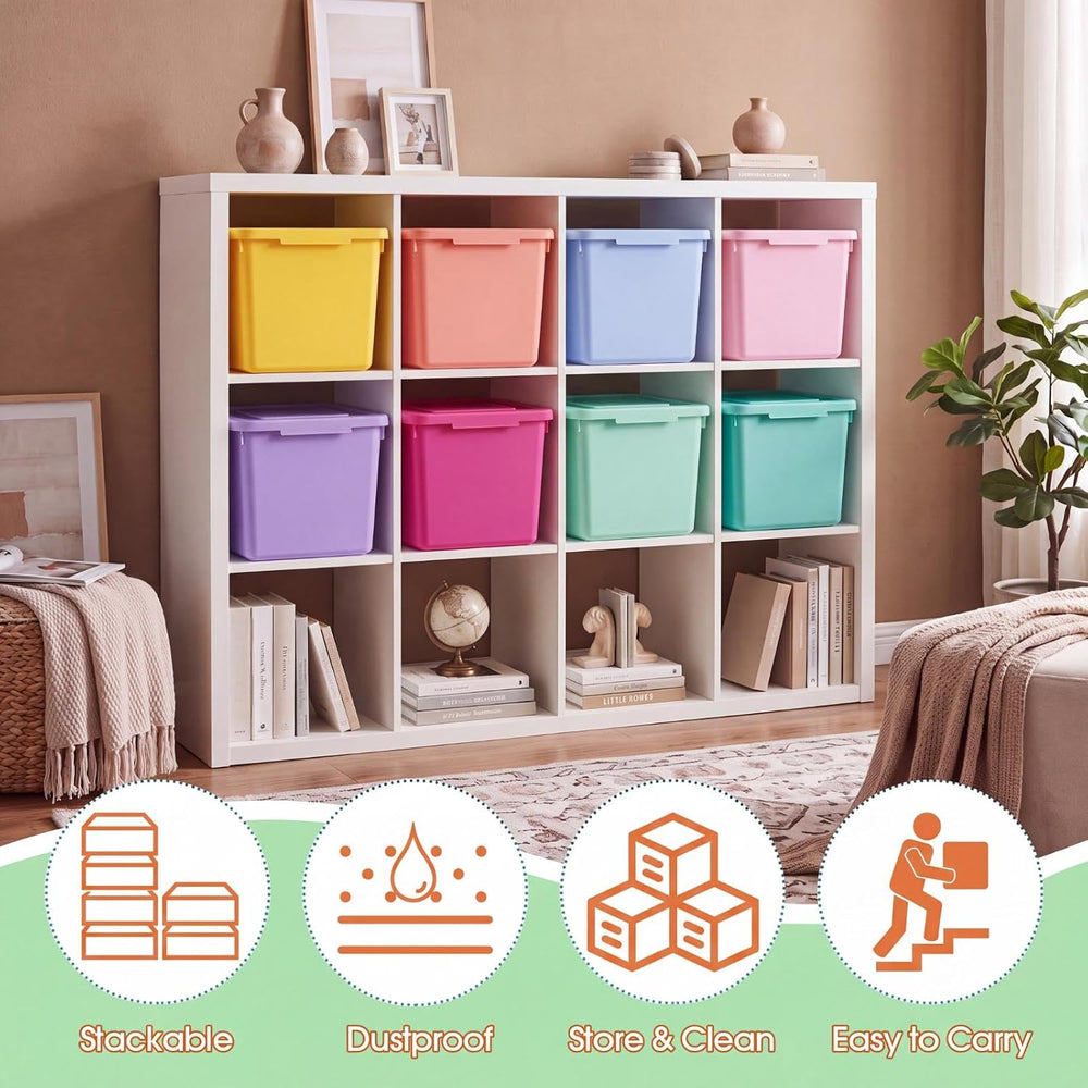 Potchen 8 Pack Small Stackable Storage Bins with Lids, Mixed Color