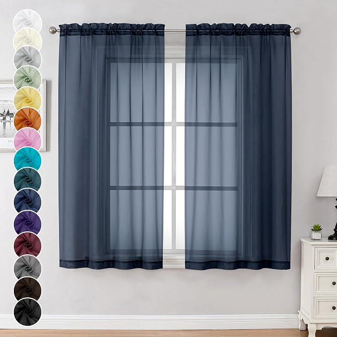 Chyhomenyc Sheer Curtains 63 Inch Length Set of 2, Rod Pocket Voile Drapes by Chyhomenyc
