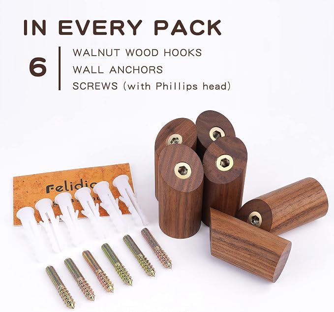 6 Pack Wood Hooks, Natural Coat Hooks Wall Mounted - Image 5