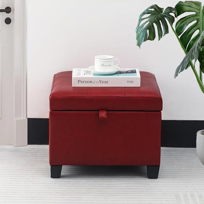 Adeco Faux Leather Storage Ottoman - Image 2