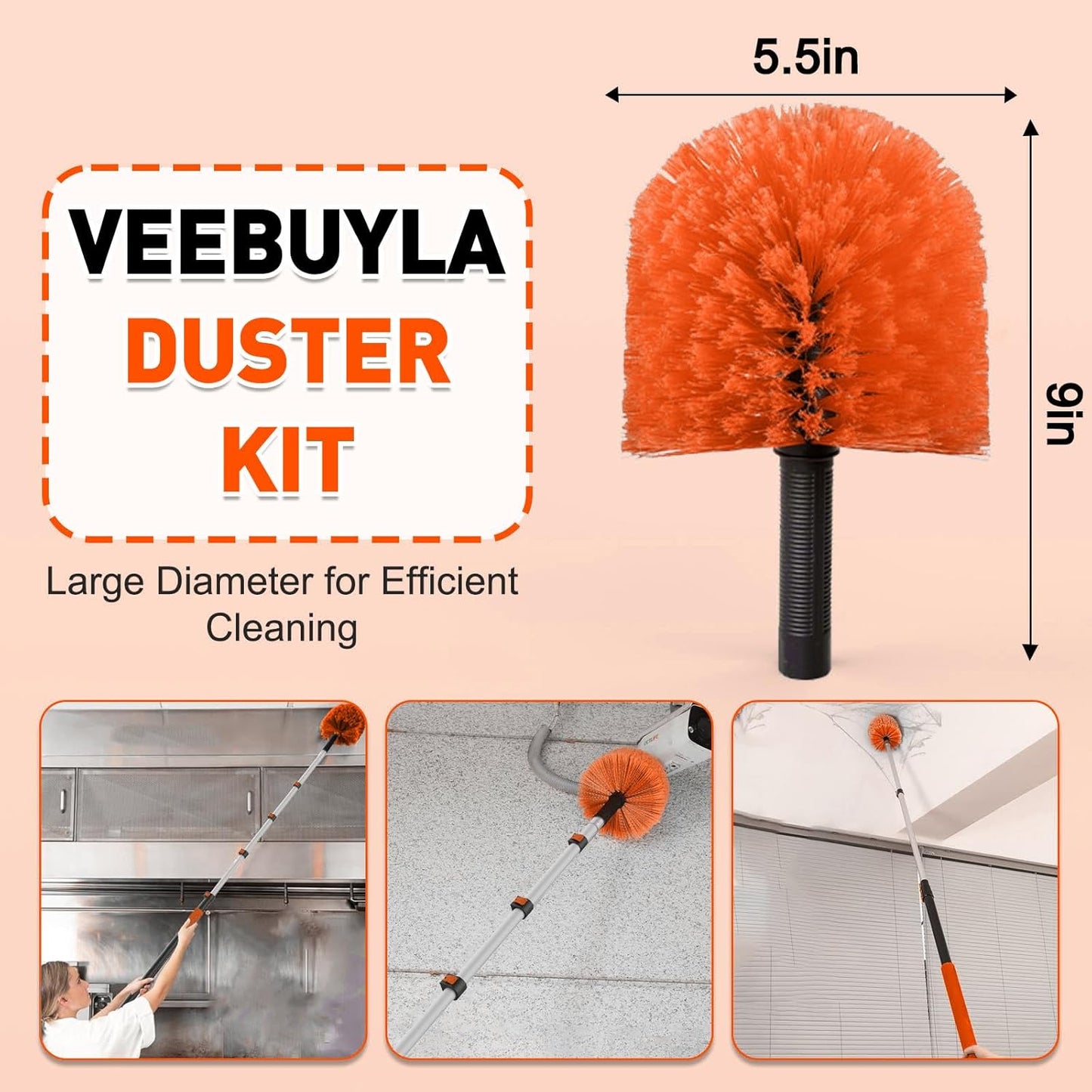 26FT Reach Cobweb Duster with Extension Pole - Spider Web Brush for Cleaning with 5-20FT 4-Section Flip-Lock Telescopic Pole, Effortlessly Cleans High Indoor & Outdoor Webs