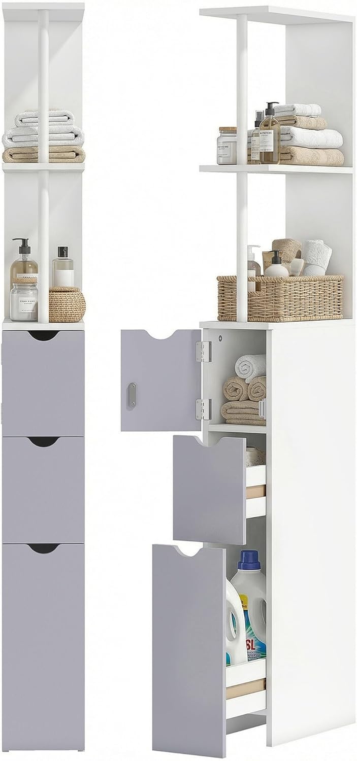 HOMCOM 54" Tall Bathroom Storage Cabinet, Freestanding, 2-Tier Shelf, White