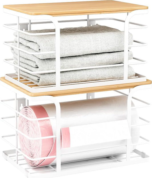 2 Pack Extra Large Stackable Pantry Organizer, Wall Mount Garbage Bag Holder by Stylstoreazy