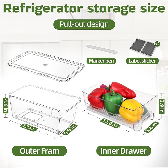 4 Pack Fridge Organizer Drawers, Stackable Pantry Organizers and Storage - Image 2
