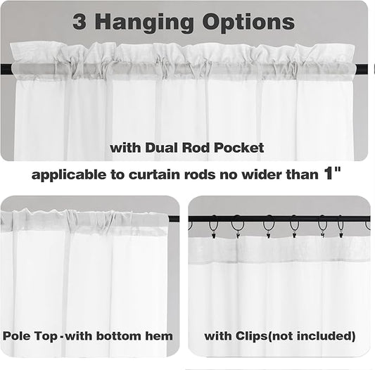 Chyhomenyc White Sheer Curtains 54 Inch Long 2 Panels Set, Short Voile Rod - Image 2