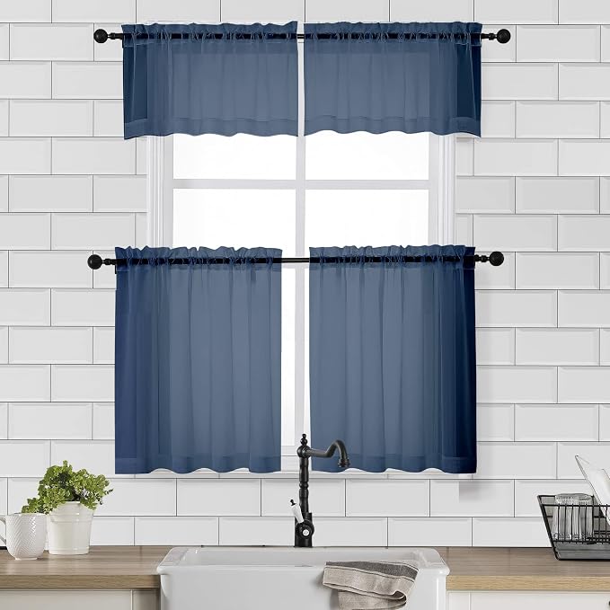 Chyhomenyc Sheer Curtains Tiers 42W x 24L Inches 2 Pieces, Light Filtering - Image 2