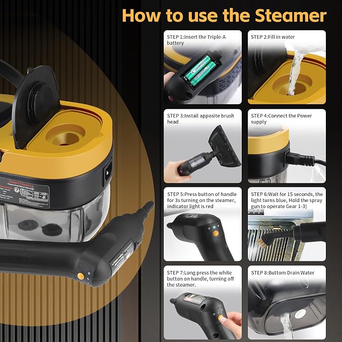 Steam Cleaner, 3-Level Adjustable Handle, 15s Heat-Up, 1.69 Quarts Tank - Image 2