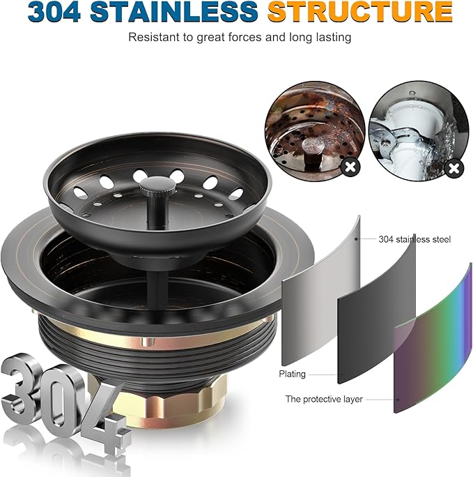 BOTEMY Stainless Steel Bronze Sink Drain Strainer Kit 3-1/4 inch Kitchen Drain - Image 2
