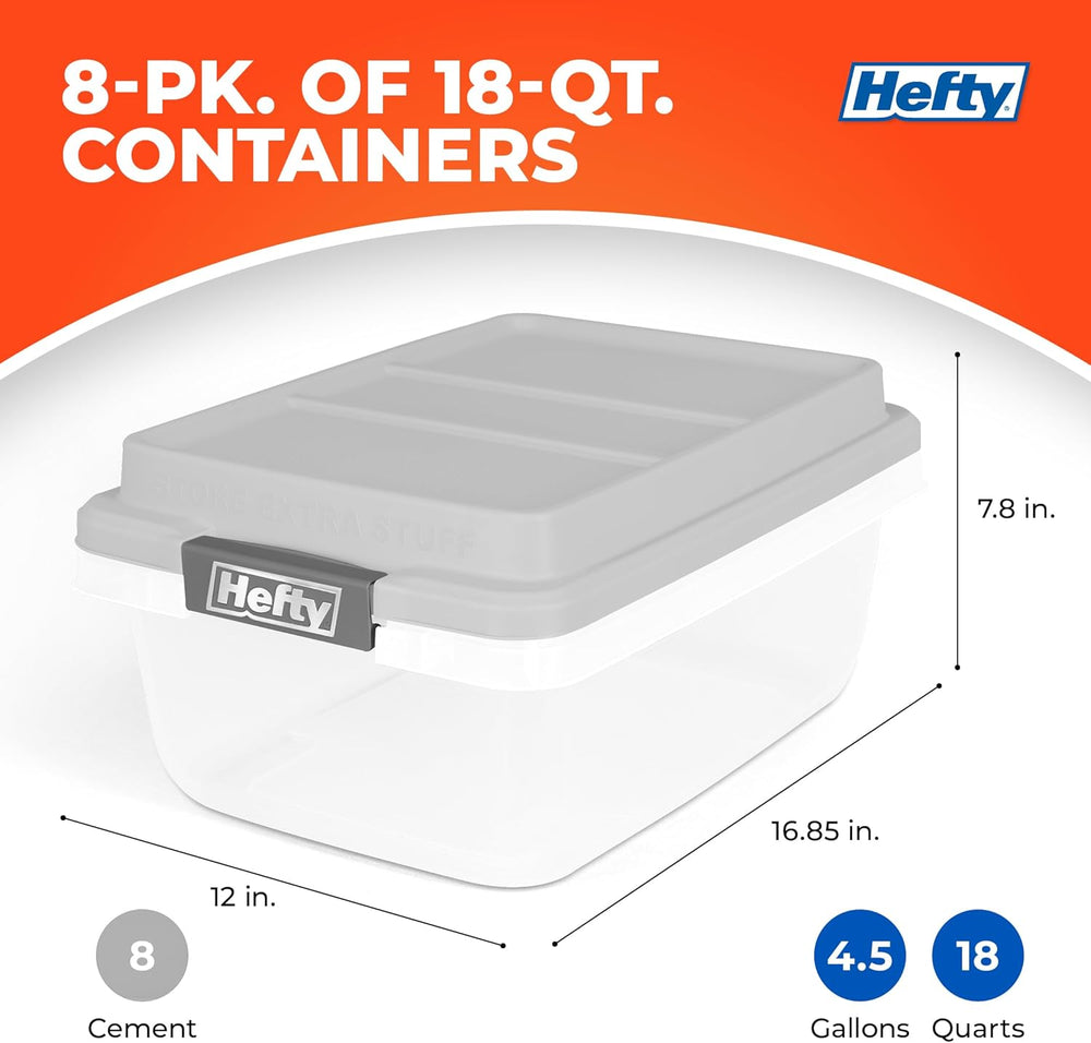 Hefty 18 Qt Hi-Rise Storage Bin with Lid, Stackable Plastic Storage Container...