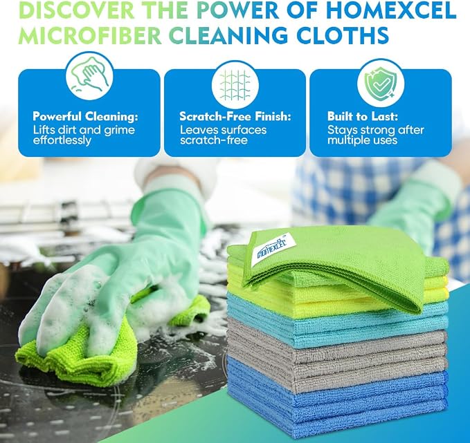 HOMEXCEL Microfiber Cleaning Cloth 12 Pack, 12.5 x 12.5 Inch Microfiber Towels - Image 2