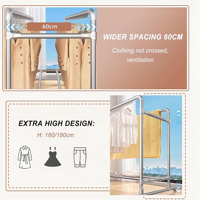 Clothes Drying Rack with Windproof Hooks, 63 inch Drying Rack Clothing Indoor - Image 3