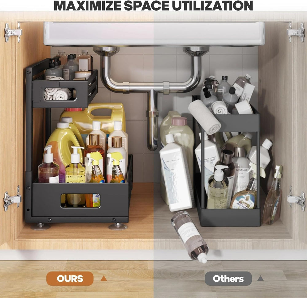 2 Pack Under Sink Organizer,Pull Out Cabinet Organizer with Smooth Cylindrica...