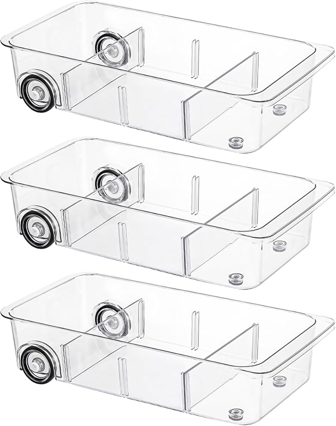 Fridge Organizer Bins With Wheels, 3 Pack Roll Out Refrigerator Organizers And by LXLXXL